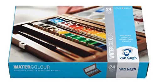 ROYAL TALENS Van Gogh Holzkasten-Set Aquarell 24er Set - Aquarellfarben im eleganten Holzkasten, ideal für Künstler und Hobbyisten, die kreative Freiheit suchen.