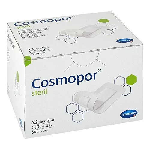 COSMOPOR steril Wundverband 5x7,2 cm - 50 Stück - Erste-Hilfe-Heftpflaster & Verbandsmaterial - Hochabsorbierender und steril verpackter Wundverband für optimale Wundversorgung.