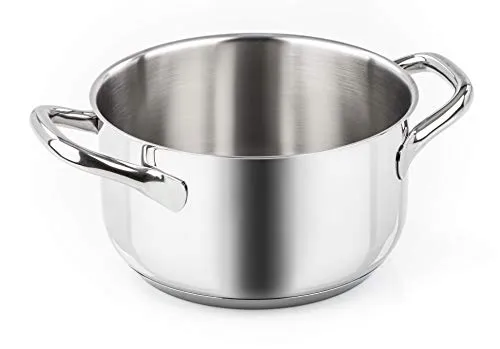 Barazzoni Chef Line Kasserolle mit 2 Griffen, Ø 20 cm, Fassungsvermögen 3 Liter, hergestellt in Italien, Edelstahl 18/10, Induktion + Gas, dreifacher Boden, PFAS frei, Silber