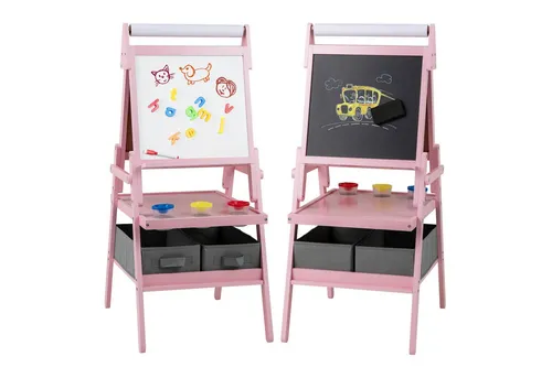 COSTWAY Standtafel, 3 in 1 Kinder magnetisch Kreidetafel doppelseitig