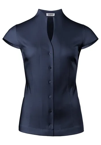 Vincenzo Boretti Bluse mit Kelchkragen - bügelleicht und modern-fit - Moderne Bluse in Dunkelblau mit Kelchkragen und Kurzarm. Bügelleicht und knitterarm für einen gepflegten Look. Ideal für den Alltag und formgebend durch Taillenabnäher.
