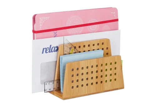 relaxdays Briefablage Dokumentenhalter Bambus 2 Fächer (1-St)