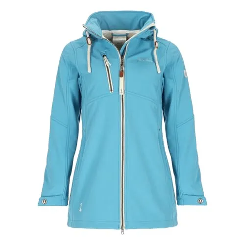 Dry Fashion Damen Softshellmantel Büsum mit abnehmbarer Kapuze - Melierte Softshelljacke mit Fleece-Innenfutter in Türkis Größe 46