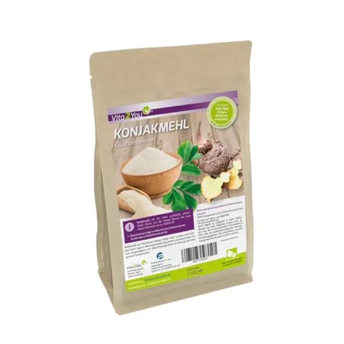 Vita2You Konjakmehl 250g - feines Glucomannan Pulver - Glutenfrei - konjakwurzel - Zippbeutel - Premium Qualität