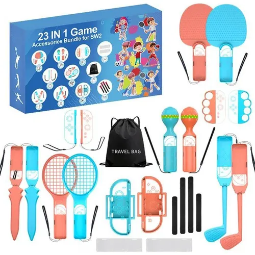 Wisam Nintendo Switch 23-in-1 Zubehör Set für Familien - Erweitere deine Nintendo Switch mit diesem 23-in-1 Zubehörset in Orange-Blau. Ideal für Familien und Multiplayer-Sessions, bietet es ergonomische Aufsätze für besseren Komfort beim Spielen.