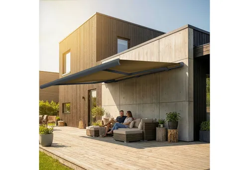 Eclipse Kassettenmarkise 2,5x2m Basaltgrau mit Dooya Motor - Hochwertige Vollkassettenmarkise mit individuellem Tuch, einfache Montage und praktische Funkfernbedienung. Robustes Material sorgt für Langlebigkeit und optimalen Schutz im Freien.