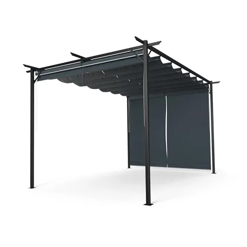 Blumfeldt Pantheon Robust Pergola 3x4 m - Pavillon aus pulverbeschichtetem Stahl, wetterbeständig mit seitlichen Rollläden für individuellen Sonnenschutz und Privatsphäre – ideal für Garten und Terrasse.