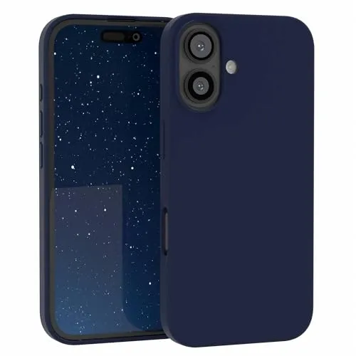 EAZY CASE Premium Silikon Handyhülle kompatibel mit iPhone 16 Slimcover mit Kameraschutz und Innenfutter, Silikonhülle, Schutzhülle, Bumper, Handy Case, Hülle, Softcase, Nacht Blau