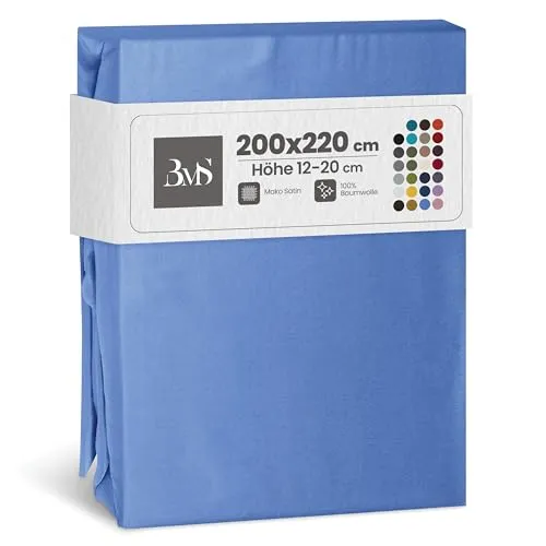 Bettwaesche-mit-Stil Mako Satin Spannbettlaken Spannlaken Spannbetttuch (200 cm x 220 cm, Matratzenhhöhe 12-20cm, hellblau)