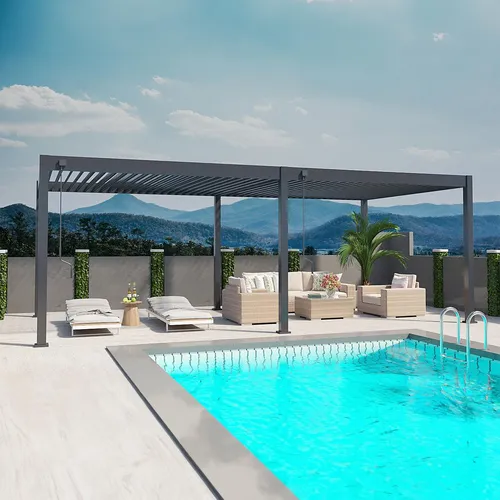 Weide Deluxe Pergola Voll-Alu, B720/H255/T360 cm - Luxuriöser Pavillon aus wetterbeständigem Aluminium mit stufenlos verstellbaren Dachlamellen für optimalen Sonnenschutz und Regenabwehr. Genießen Sie entspannte Stunden im Freien – auch bei Hitze oder leichtem Regen!