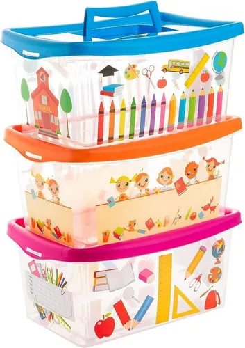 Praktische stapelbare Aufbewahrungsboxen für Kinder - 3er-Set in Bunt/Transparent - Diese transparenten Aufbewahrungsboxen bringen Ordnung ins Kinderzimmer. Mit Deckel und stapelbarem Design sind sie ideal für Spielzeug, Bastelmaterial und mehr. Langlebig und praktisch für jeden Raum!