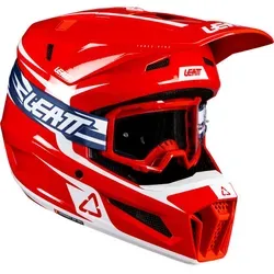 Leatt 3.5 V26 Motocross Helm mit Brille, weiss-rot, Größe M - Motorradhelm mit 360° Turbine Technology für hohen Schutz. Ideal für Einsteiger, bietet 13 Belüftungskanäle für optimale Luftzirkulation auch bei langsamer Fahrt.
