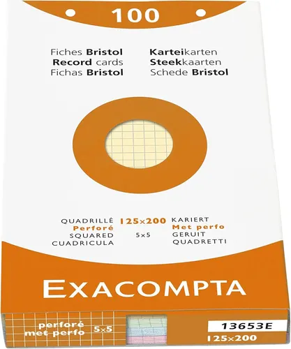 EXACOMPTA Karteikarten 125 x 200 mm kariert farbig sortiert 100 Karteikarten