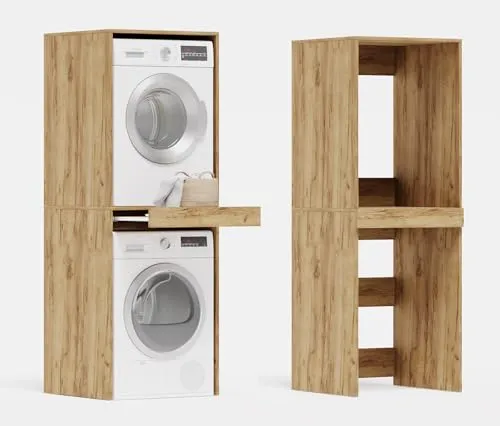 Vertikaler Badezimmerschrank DANTE – Golden Eiche 187 x 66 x 65 cm - Badezimmerschrank DANTE für Waschmaschine & Trockner, platzsparend mit stabiler Konstruktion und minimalistischem Design – ideal für kleine Räume.