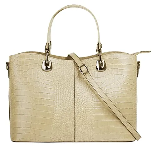 Henkeltasche CLUTY - Elegante Damen-Handtasche im Croco-Look - Handtaschen aus 100% Rindleder, Made in Italy. Mit zweigeteiltem Hauptfach, Innentaschen und Bodennägeln für optimalen Schutz. Stilvoll und praktisch für jeden Tag.