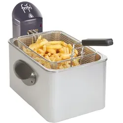 FRIFRI Fritteuse 1948 - 4,5L, 3200W - Kompaktfriteuse mit 4,5L Kapazität für bis zu 1,5kg Pommes. Dank Kaltzone bleibt das Öl länger frisch und sorgt für gesunde, knusprige Ergebnisse. Einfach zu reinigen: vollständig zerlegbar in 5 Sekunden!