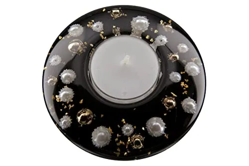 Teelichthalter inklusive Teelicht | Leuchter aus Glas schwarz Durchmesser 10 cm (Variante 3)