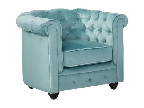 Vente-unique - Chesterfield-Sessel, Velours, Pastellblau