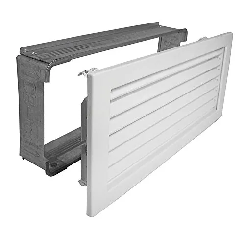 Kaltluftgitter KG 3515 W - 350 x 150 mm Lüftungsgitter mit Einbaurahmen - Abzüge, Gitter & Belüftungen - Robustes Kaltluftgitter aus pulverbeschichtetem Stahl mit Klemmfedern und feststehenden Lamellen für optimale Luftzirkulation.