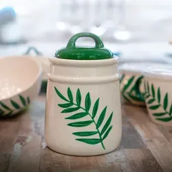 Vorratsdose 1,09 Liter Keramik - gemusterter Aufbewahrungsbehälter mit Olivenzweig, lebensmittelecht und stilvoll für Ihre Küche