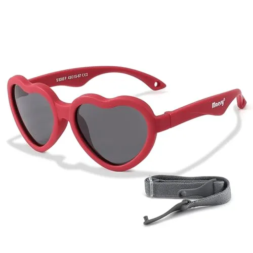 Maesy Baby Sonnenbrille für 0-2 Jahre - UV400 Polarisierter Schutz - Flexibler und Biegsamer Rahmen - Verstellbares Gummiband - Sichere und Bequeme Babysonnenbrillen- Herz - Rot - Maes