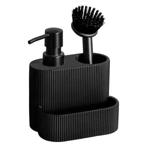 Spülmittelspender Küchenspender 13x10x16cm schwarz Seifenspender Schwammhalter
