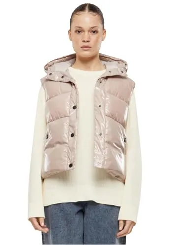 Urban Classics Ladies Recycled Shiny Puffer Vest with Hood duskrose, XL - Funktionsjacken für kalte Tage, nachhaltig aus recyceltem Material, ideal für Layering und vielseitig kombinierbar mit Hemden und Pullovern.