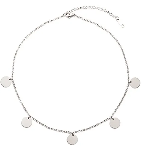 Happiness Boutique Damen Kette mit Plättchen in Silberfarbe - Ketten mit Anhänger in Bijouterie – filigrane Edelstahlkette mit 5 kreisförmigen Anhängern, perfekt für jeden Anlass und stilvoll kombinierbar.