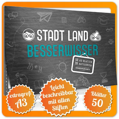 Stadt Land Fluss Spielblock Familienspiel Quiz Partyspiel XXL A3 39 Kategorien