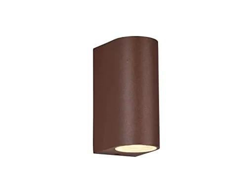 Runde Außenwandleuchte Up and Down in Rostoptik, Höhe 15cm - Lampen, elegante Außenwandleuchte mit austauschbaren GU10 LED Leuchtmitteln für warmweißes Licht und IP44 Schutzklasse gegen Spritzwasser.