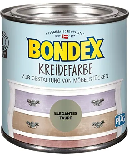 Bondex Kreidefarbe Elegantes Taupe 0,5 L | Shabby-Chic für Möbel - Verleihen Sie Ihren Möbelstücken einen einzigartigen Shabby-Chic-Look mit dieser schnell trocknenden Kreidefarbe. Ideal für Holz im Innenbereich, leicht zu verarbeiten und schützt Ihre Möbel nachhaltig.