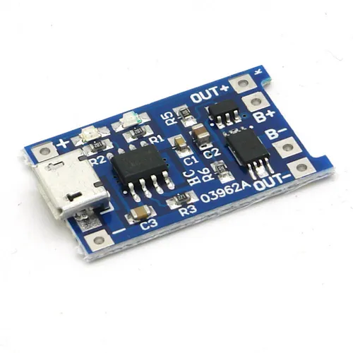 Ladeplatine für 3,7V LiIon / LiPo Akkus, mit Ausgang, Micro USB > Lötpads, 1000mA