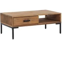 vidaXL Couchtisch 90x50 cm aus massivem Kiefernholz - Stylischer Couchtisch im Vintage-Industrie-Stil mit robusten Metallfüßen, 1 Schublade und 1 offenen Fach für optimalen Stauraum.