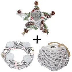 3er Set Adventskranz mit Windlicht und Gesteck - Weihnachtsdeko Set bestehend aus handgearbeitetem Kranz, Windlicht und Stern-Gesteck, ideal für festliche Stimmung in Ihrem Zuhause.
