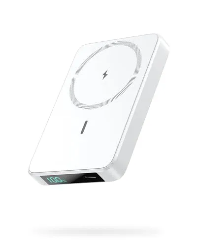 HETP Magnetische Powerbank 10800mAh, PD 20W Schnellladung Wireless Power Bank iPhone mit USB-C Eingänge＆Ausgang und LED-Display Externer Akku Kompatibel mit Magsafe, iPhone 15/14/13/12 Serie-Weiß