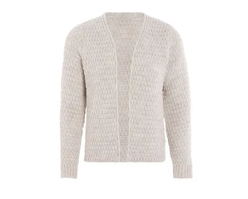 KNIT FACTORY Becky Strickjacke - Kurzer Cardigan für Damen in Beige (40/42) - Moderne kurze Strickjacke aus hochwertiger Wolle, perfekt für jeden Anlass. Ideal als schicke Ergänzung oder kuschelige Schicht, bietet sie stilvollen Komfort und eine verspielte Struktur.