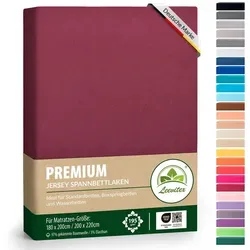 leevitex® Spannbettlaken Premium Spannbettlaken, 97% Mako-Jersey-Baumwolle und 3% Elasthan, Gummizug: rundum, blickdicht, Anti-Pilling, 97% Baumwolle, 3% Elasthan, 40 cm Steg rot 180 - 200 cm x 200 - 220 cm