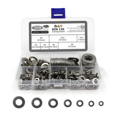 teiliges Set Unterlegscheiben DIN 125 Edelstahl Beilagscheibe M3-M12 359