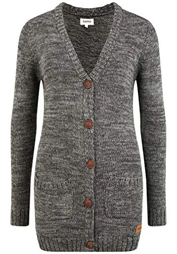 OXMO OXPhilemona Damen Lange Strickjacke Grobstrick Cardigan Longstrickjacke mit aufgesetzten Taschen Knöpfen 100% Baumwolle Regular fit, Größe:2XL, Farbe:Dark Grey (792890)