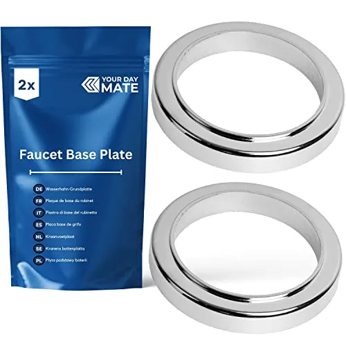 Waschbecken Armatur Rosette, 2 Größen, Ø 50 mm Außen, Ø 40 mm + 32 mm Innen, ABS in Hochglanz-Optik, mit Dichtung, Abdeckrosette Wasserhahn, Zubehör Grundplatte zur Abdeckung größerer Lochdurchmesser