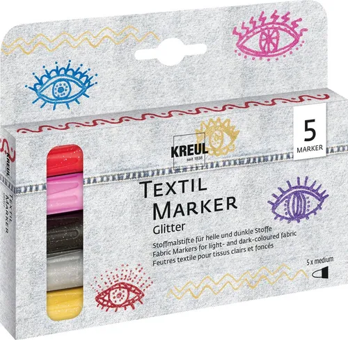 KREUL Textilmarker Glitter medium 5er-Set
