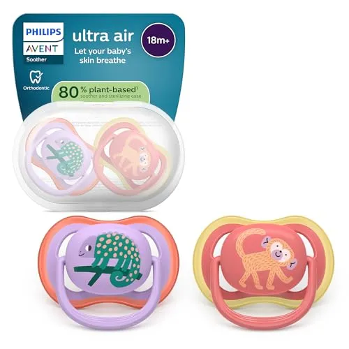 Produktbild Philips Avent ultra air Schnuller – kiefergerecht geformtes Design, für Babys ab 18 Monaten, weicher, symmetrischer Silikonsauger, BPA-frei, mit Sterilisationsbehälter, 2er-Pack, SCF349/47