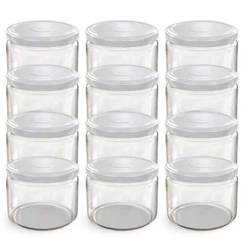 Oputec 12 x 282 ml Einmachgläser mit Schraubdeckel Weiß – Perfekt für Marmeladen, Konfitüren und mehr, kleine Gläser mit Deckel, ideal als Marmeladengläser und Dip-Schraubgläser