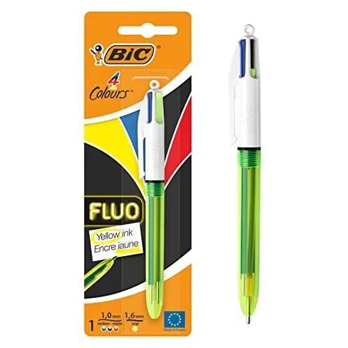BIC 4 Farben Kugelschreiber 4 Colours Fluo, mit Highlight Funktion, 1er Pack, Ideal für das Büro, das Home Office oder die Schule