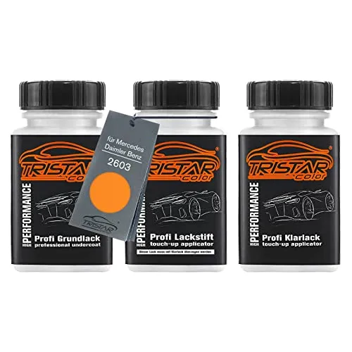 TRISTARcolor Autolack Lackstift Set für Mercedes/Daimler Benz 2603 Tieforange/Deep-Orange Grundlack Basislack Klarlack je 50ml