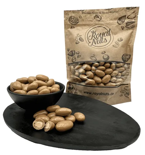 Mandeln mit Karamellschokolade und Meersalz - 1kg - Royalnuts - Genießen Sie die perfekte Kombination aus knackigen Mandeln, süßer Karamellschokolade und feinem Meersalz. Ideal für einen Snack zwischendurch oder als Geschenk.
