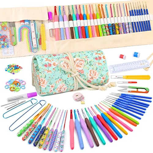 Benlay 106 Stücke Häkelnadel-Set Mit Aufbewahrungstasche, Häkelset Mit Weichem Griff Ergonomische Häkelnadeln, Stumpfe Großes Öhr Nadel-Häkelnadel Für Häkeln DIY