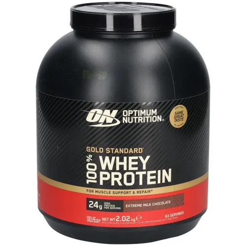 Optimum Nutrition 100% Whey Gold Standard (2000g) Extreme Milk Chocolate - Hochwertiges Molkenprotein - Hochwertige Molkenprotein-Mischung mit 79 g Protein pro 100 g. Vielseitig einsetzbar für smoothies oder Shakes. Ideal für den täglichen Energiebedarf und zur Unterstützung der Ernährung.