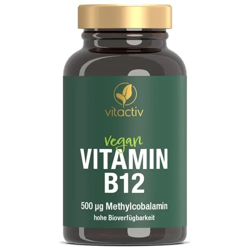 VITACTIV Vitamin B12 Tabletten Hochdosiert - 180 Stk für 180 Tage - Bioaktives Methylcolabamin, Vitamin B12 500µg - Hohe Bioverfügbarkeit, Vegan, kein Magnesiumstearat, Laborgeprüft in Deutschland
