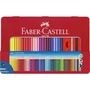 FABER-CASTELL Colour GRIP Buntstifte - 48 farbsortierte Stifte, ergonomische Form für komfortables Malen und hohe Bruchsicherheit